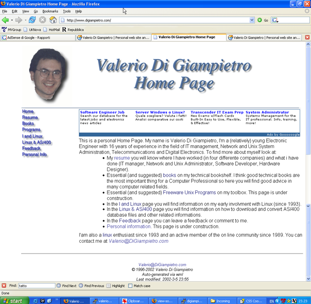 My second personal web site (1999-2005)